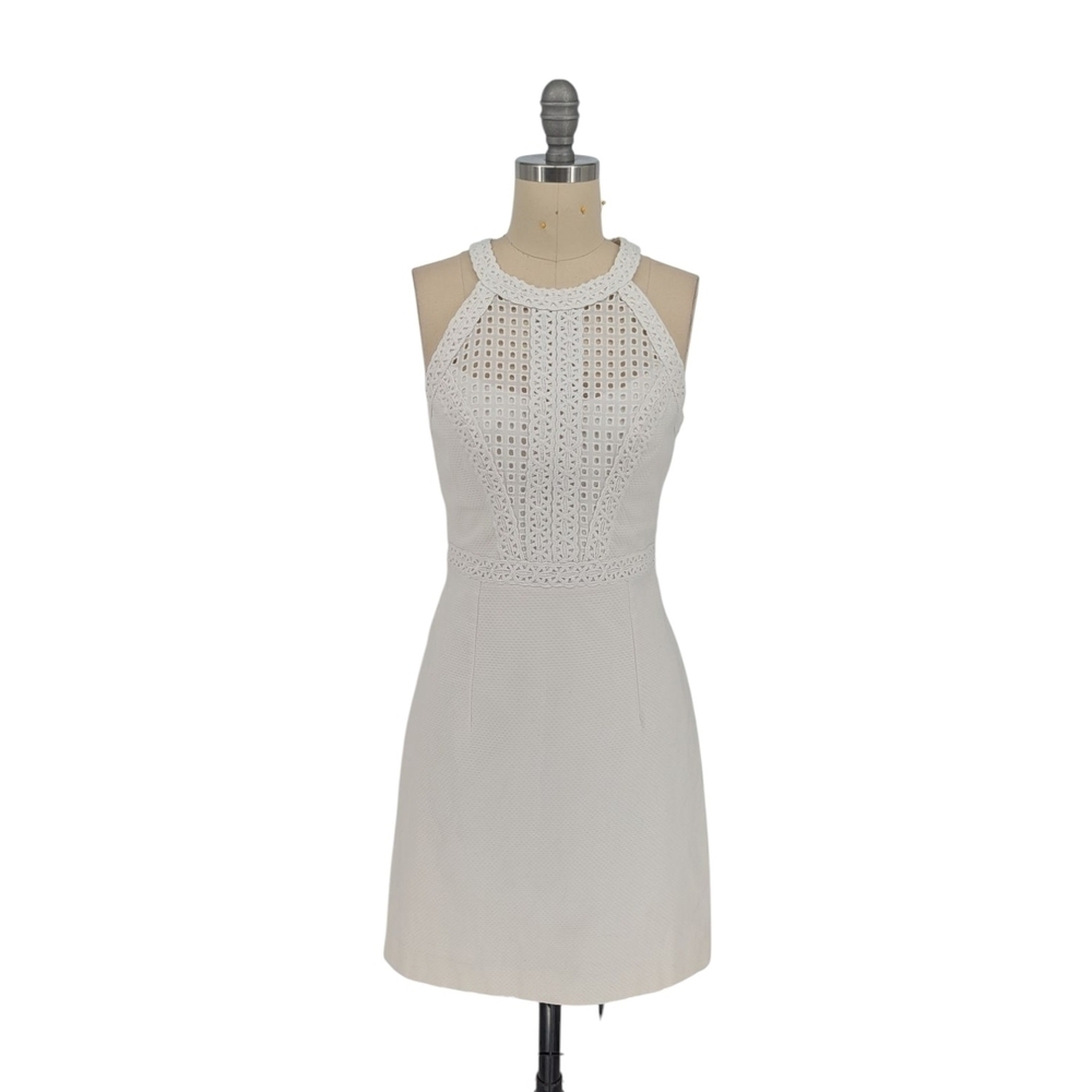 00572 Lilly Pulitzer Eyelet Sheath Dress White Size 0 preppy coastal wedding